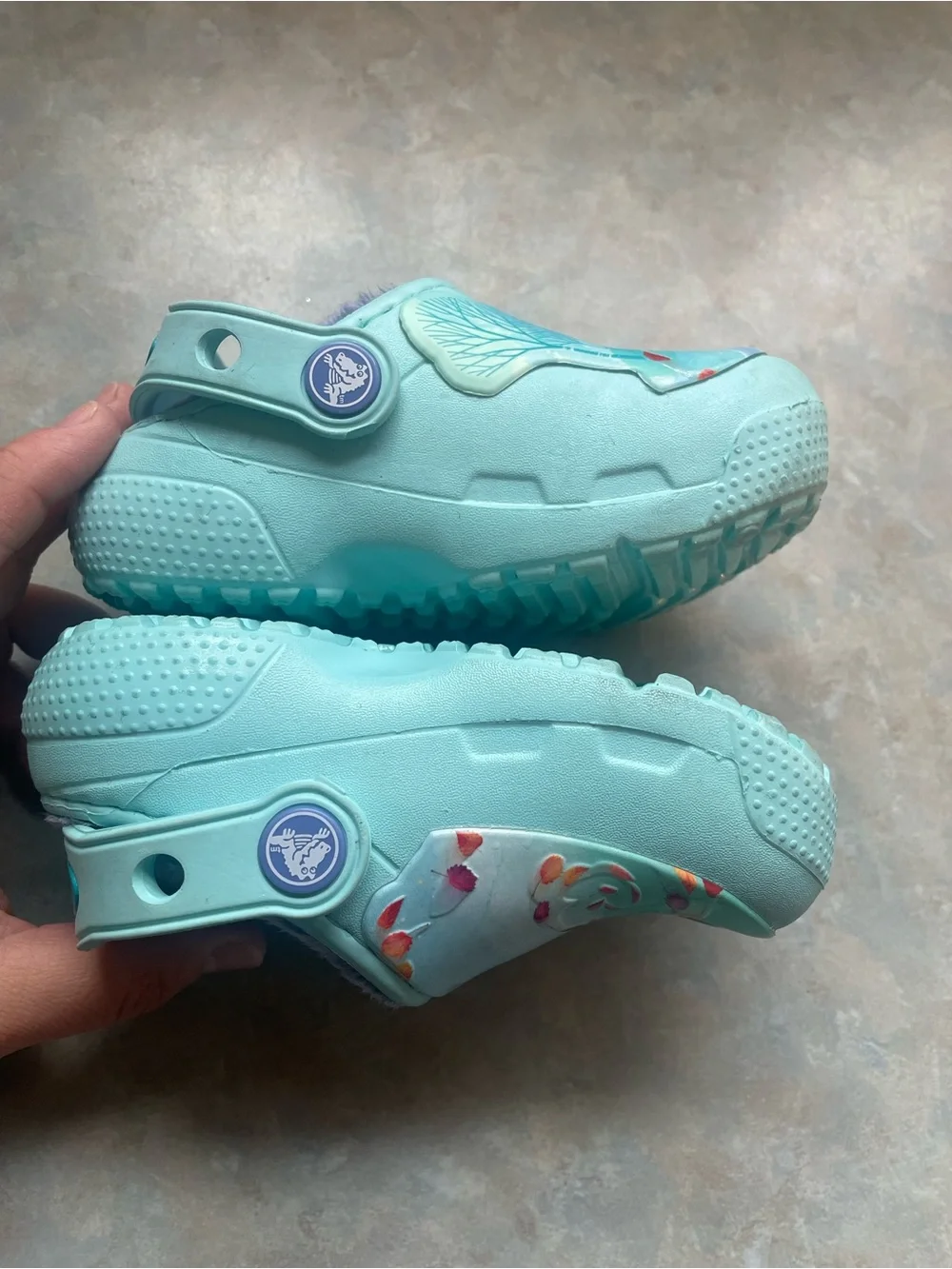 CROCS Kids Light Blue Frozen Character Fuzzy-Lined Clogs
